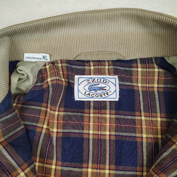 VTG IZOD Lacoste Jacket Mens X-Large Tan Beige Bomber with Logo - Picture 5 of 13
